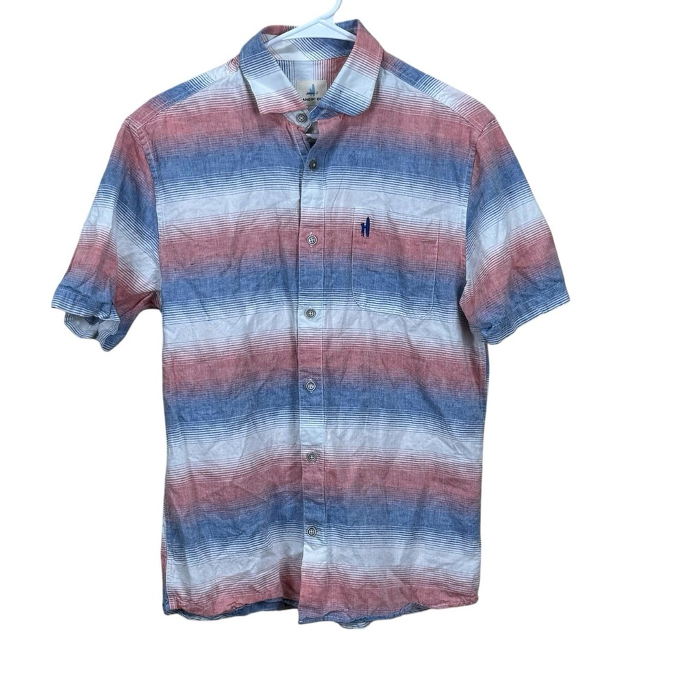 JOHNNIE-O MEN HANGING OUT SHIRT Small Malibu Red Button Down Casual Short Sleeve